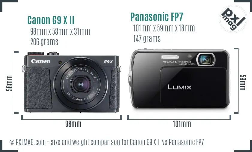 Canon G9 X II vs Panasonic FP7 size comparison