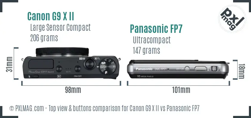 Canon G9 X II vs Panasonic FP7 top view buttons comparison