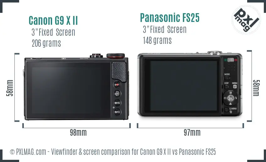 Canon G9 X II vs Panasonic FS25 Screen and Viewfinder comparison