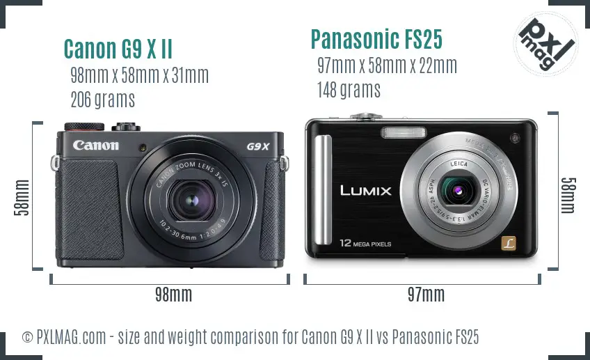 Canon G9 X II vs Panasonic FS25 size comparison