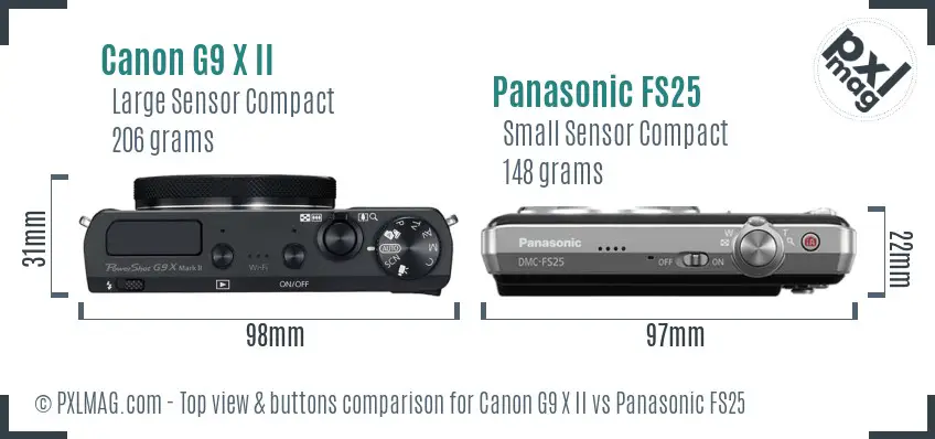 Canon G9 X II vs Panasonic FS25 top view buttons comparison