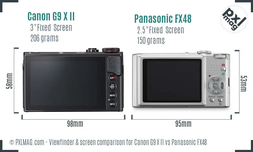 Canon G9 X II vs Panasonic FX48 Screen and Viewfinder comparison