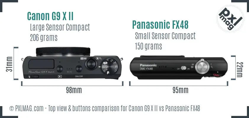 Canon G9 X II vs Panasonic FX48 top view buttons comparison