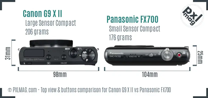 Canon G9 X II vs Panasonic FX700 top view buttons comparison Canon G9 X II vs Panasonic FX700 top view buttons comparison