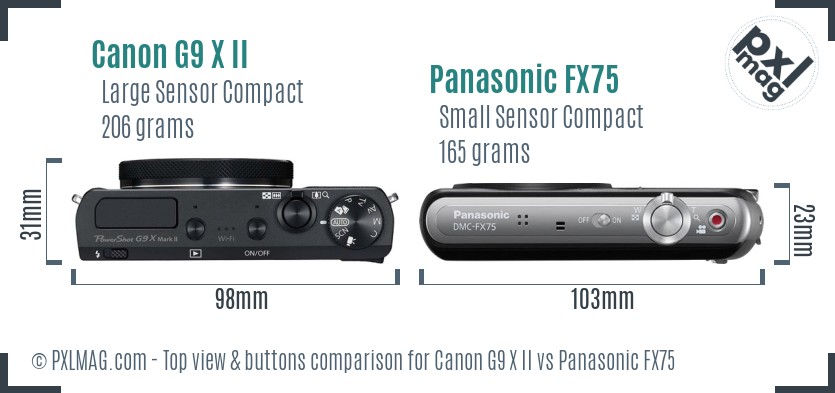 Canon G9 X II vs Panasonic FX75 top view buttons comparison