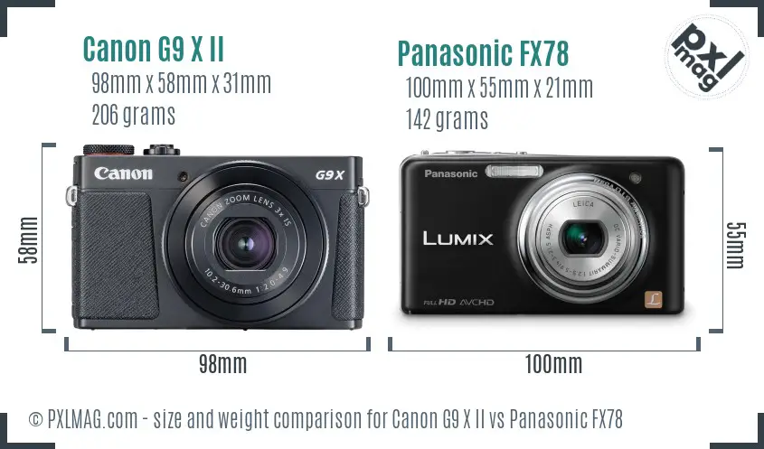 Canon G9 X II vs Panasonic FX78 size comparison Canon G9 X II vs Panasonic FX78 size comparison