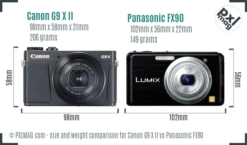 Canon G9 X II vs Panasonic FX90 size comparison