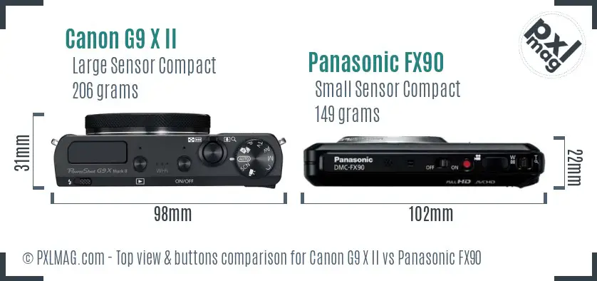 Canon G9 X II vs Panasonic FX90 top view buttons comparison