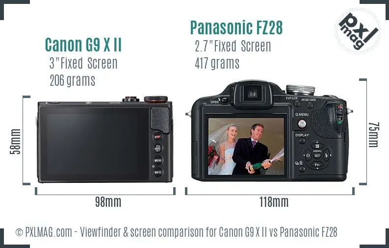 Canon G9 X II vs Panasonic FZ28 Screen and Viewfinder comparison Canon G9 X II vs Panasonic FZ28 Screen and Viewfinder comparison