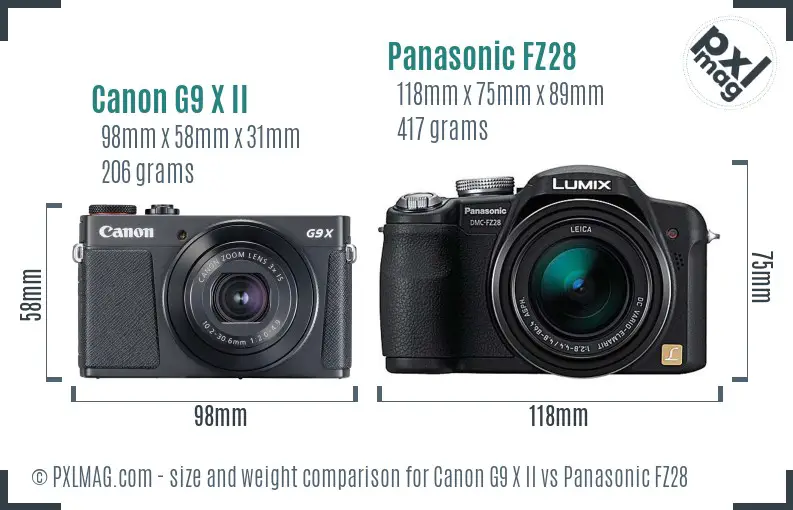 Canon G9 X II vs Panasonic FZ28 size comparison Canon G9 X II vs Panasonic FZ28 size comparison