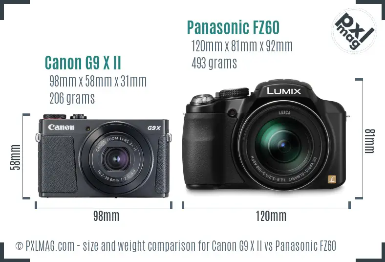 Canon G9 X II vs Panasonic FZ60 size comparison