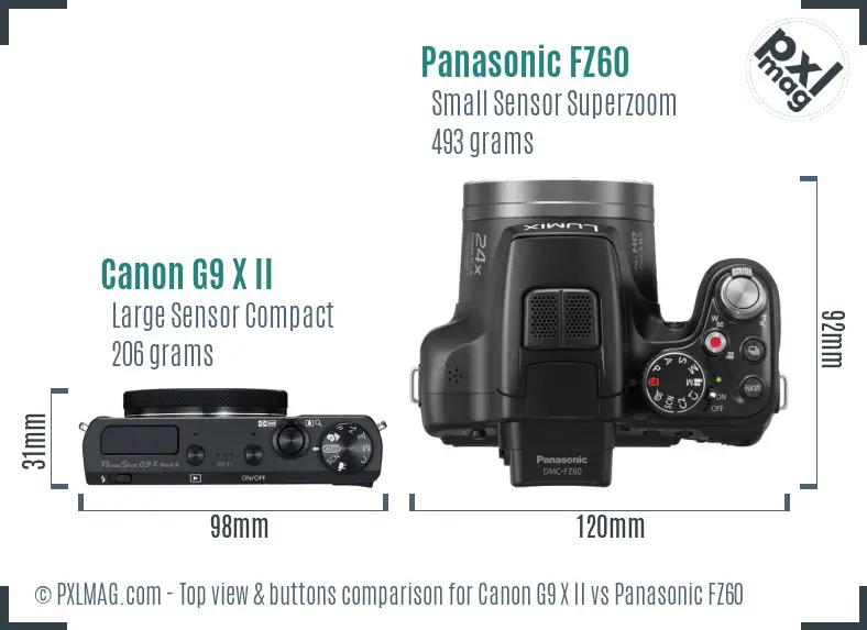Canon G9 X II vs Panasonic FZ60 top view buttons comparison