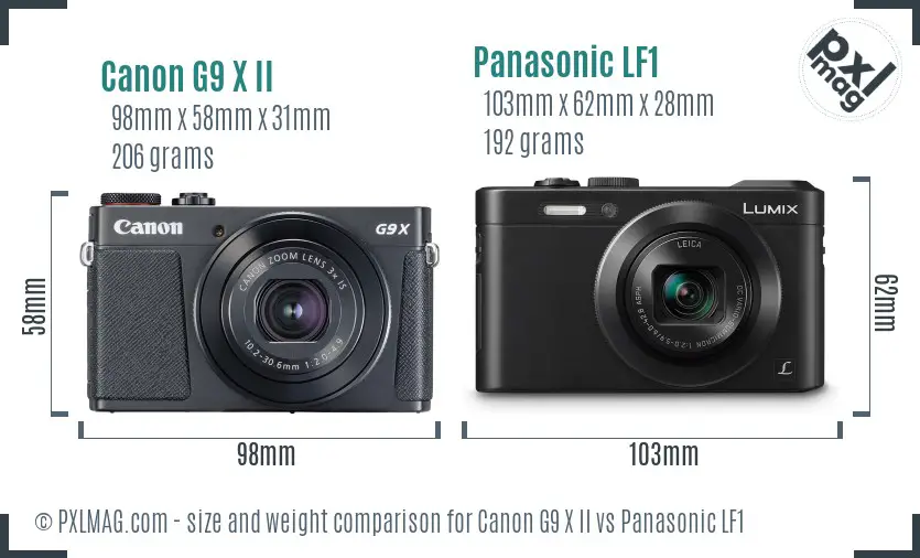 Canon G9 X II vs Panasonic LF1 size comparison