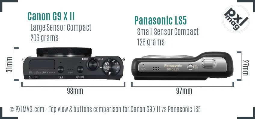 Canon G9 X II vs Panasonic LS5 top view buttons comparison