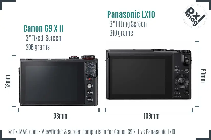 Canon G9 X II vs Panasonic LX10 Screen and Viewfinder comparison