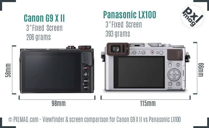Canon G9 X II vs Panasonic LX100 Screen and Viewfinder comparison