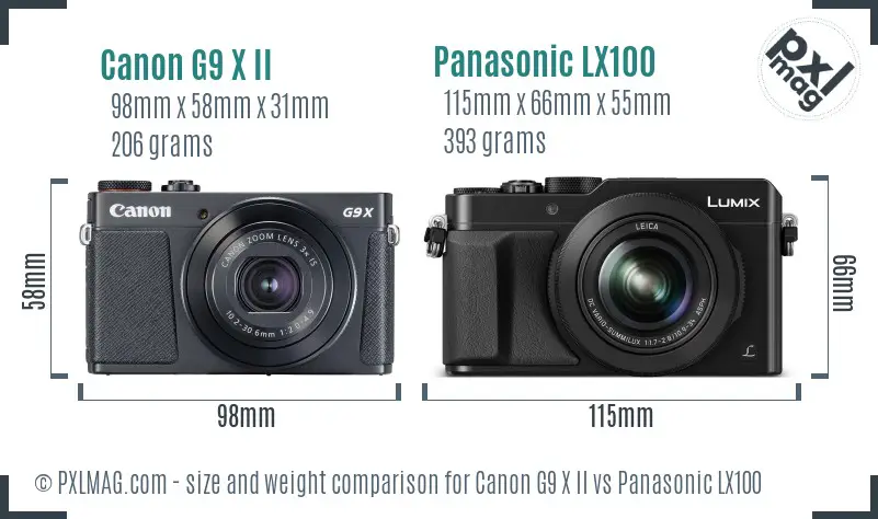 Canon G9 X II vs Panasonic LX100 size comparison