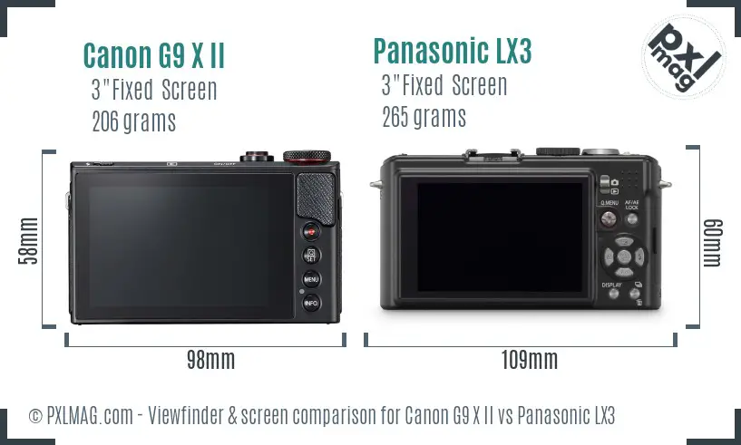 Canon G9 X II vs Panasonic LX3 Screen and Viewfinder comparison
