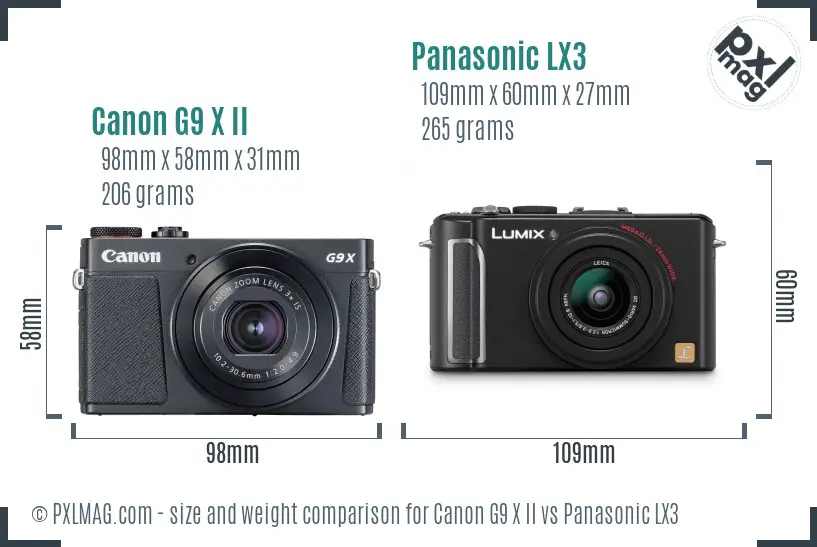 Canon G9 X II vs Panasonic LX3 size comparison