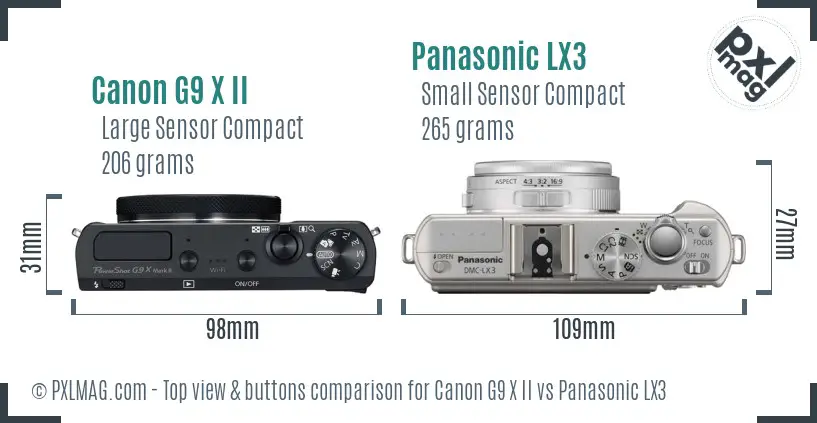 Canon G9 X II vs Panasonic LX3 top view buttons comparison