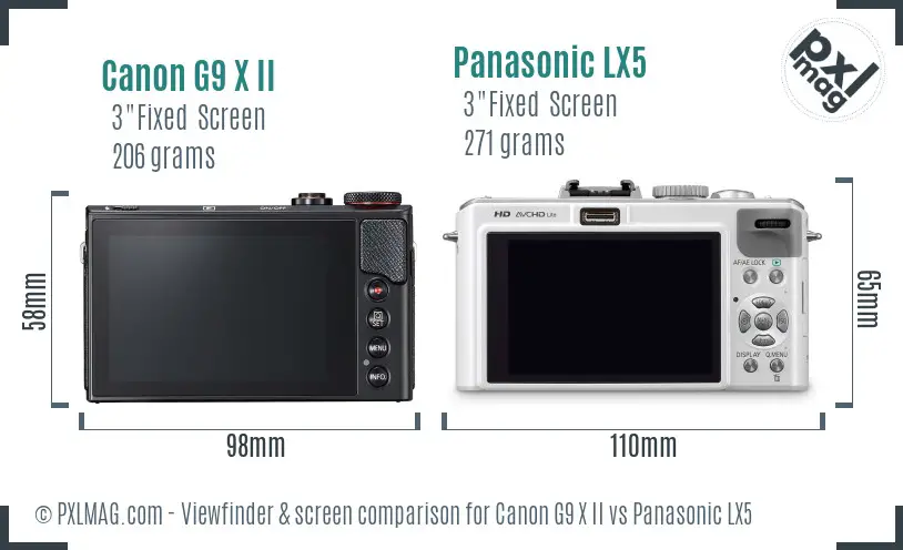 Canon G9 X II vs Panasonic LX5 Screen and Viewfinder comparison Canon G9 X II vs Panasonic LX5 Screen and Viewfinder comparison