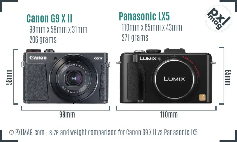 Canon G9 X II vs Panasonic LX5 size comparison Canon G9 X II vs Panasonic LX5 size comparison