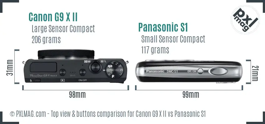 Canon G9 X II vs Panasonic S1 top view buttons comparison