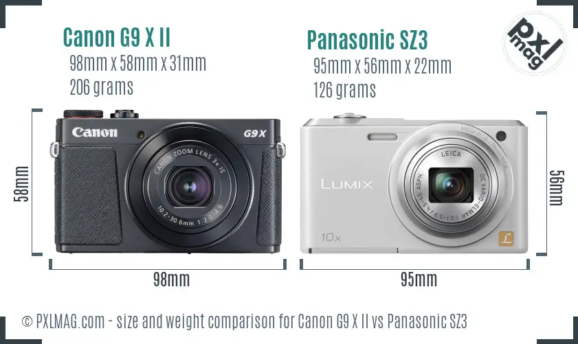 Canon G9 X II vs Panasonic SZ3 size comparison