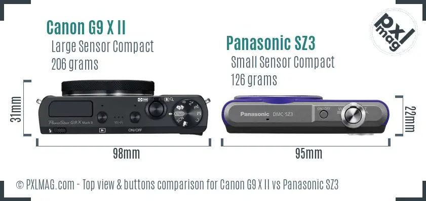 Canon G9 X II vs Panasonic SZ3 top view buttons comparison