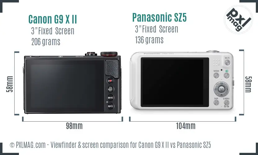 Canon G9 X II vs Panasonic SZ5 Screen and Viewfinder comparison