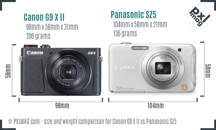 Canon G9 X II vs Panasonic SZ5 size comparison