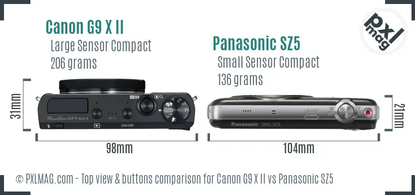 Canon G9 X II vs Panasonic SZ5 top view buttons comparison