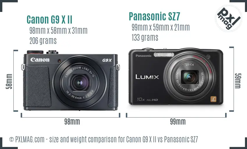 Canon G9 X II vs Panasonic SZ7 size comparison