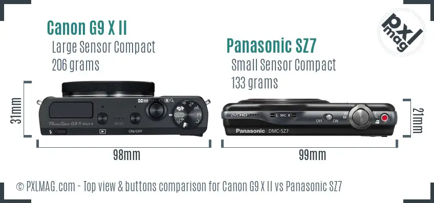 Canon G9 X II vs Panasonic SZ7 top view buttons comparison