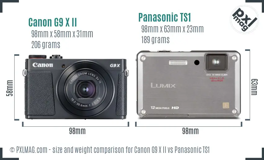Canon G9 X II vs Panasonic TS1 size comparison