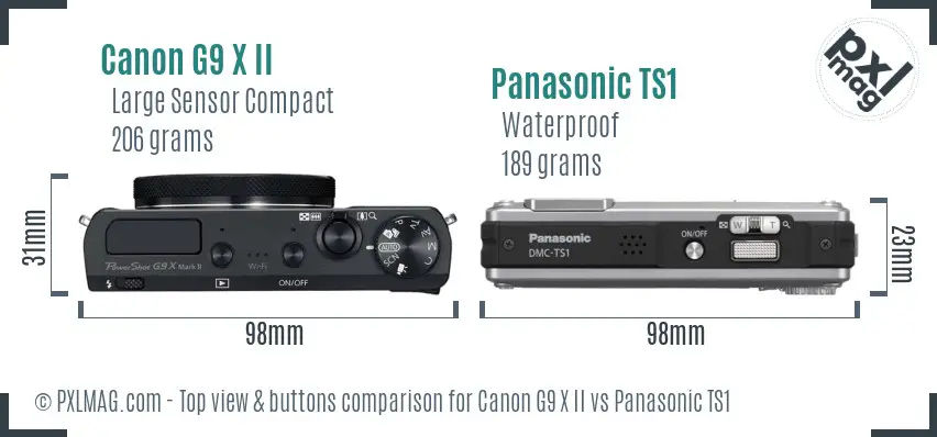 Canon G9 X II vs Panasonic TS1 top view buttons comparison