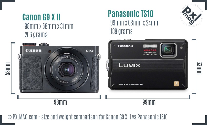Canon G9 X II vs Panasonic TS10 size comparison