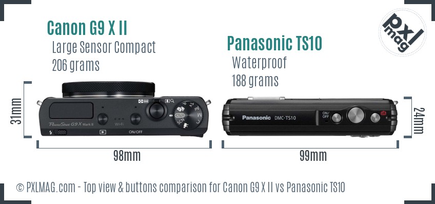 Canon G9 X II vs Panasonic TS10 top view buttons comparison