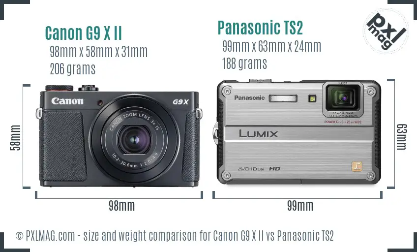 Canon G9 X II vs Panasonic TS2 size comparison