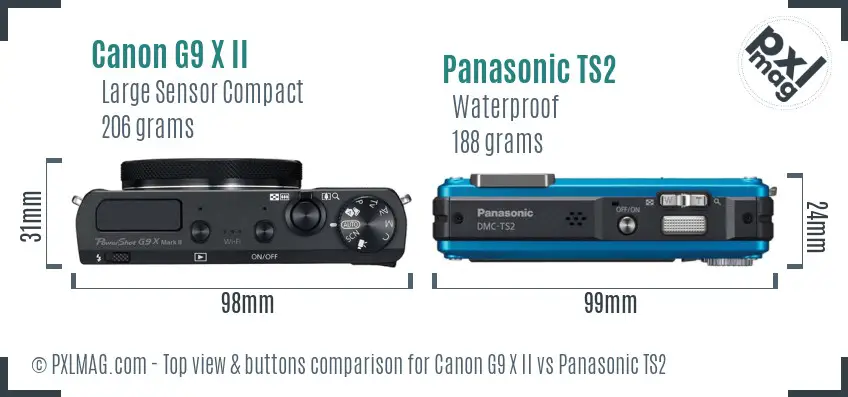 Canon G9 X II vs Panasonic TS2 top view buttons comparison
