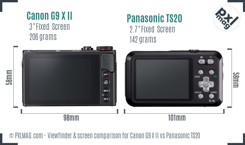 Canon G9 X II vs Panasonic TS20 Screen and Viewfinder comparison