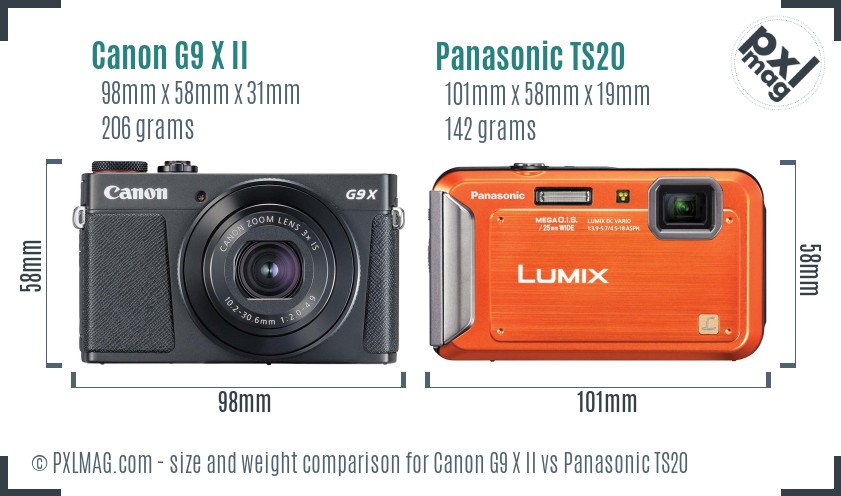 Canon G9 X II vs Panasonic TS20 size comparison Canon G9 X II vs Panasonic TS20 size comparison