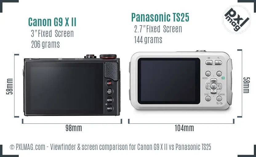 Canon G9 X II vs Panasonic TS25 Screen and Viewfinder comparison