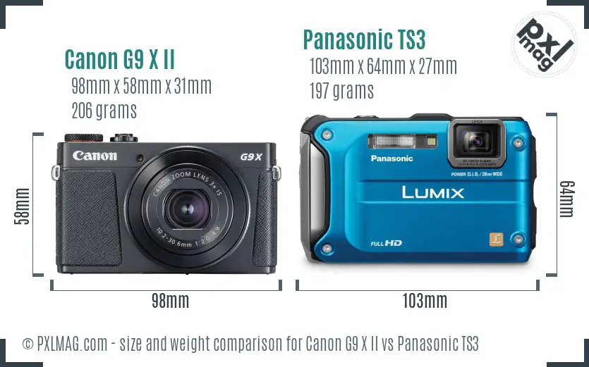 Canon G9 X II vs Panasonic TS3 size comparison