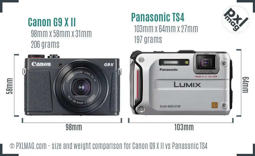 Canon G9 X II vs Panasonic TS4 size comparison