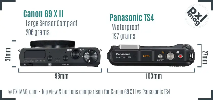 Canon G9 X II vs Panasonic TS4 top view buttons comparison