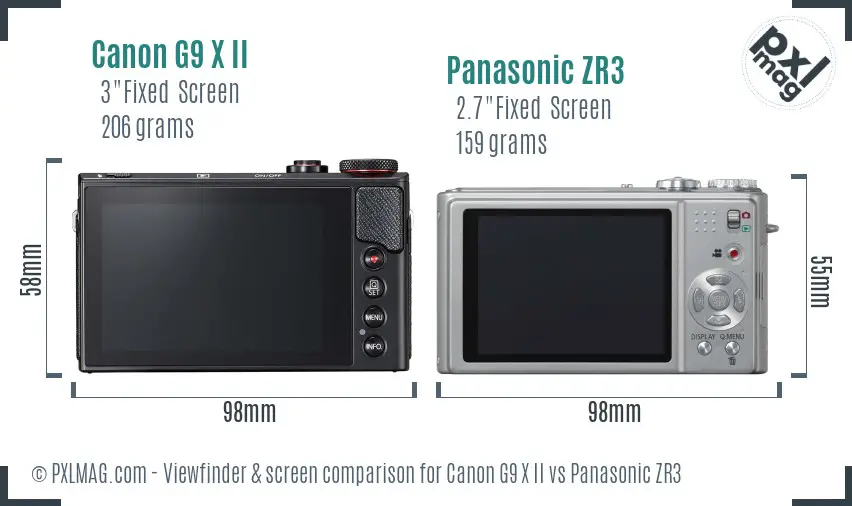 Canon G9 X II vs Panasonic ZR3 Screen and Viewfinder comparison Canon G9 X II vs Panasonic ZR3 Screen and Viewfinder comparison