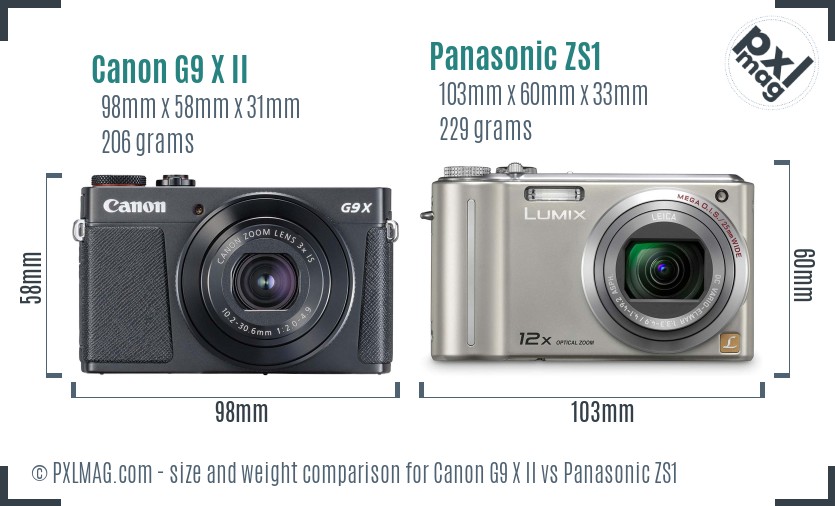 Canon G9 X II vs Panasonic ZS1 size comparison Canon G9 X II vs Panasonic ZS1 size comparison