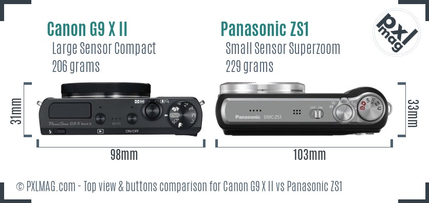 Canon G9 X II vs Panasonic ZS1 top view buttons comparison