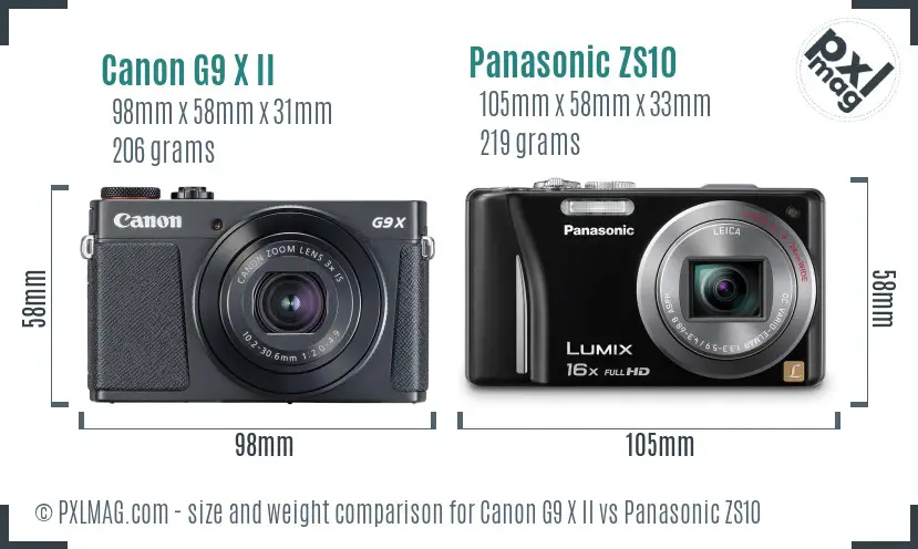 Canon G9 X II vs Panasonic ZS10 size comparison